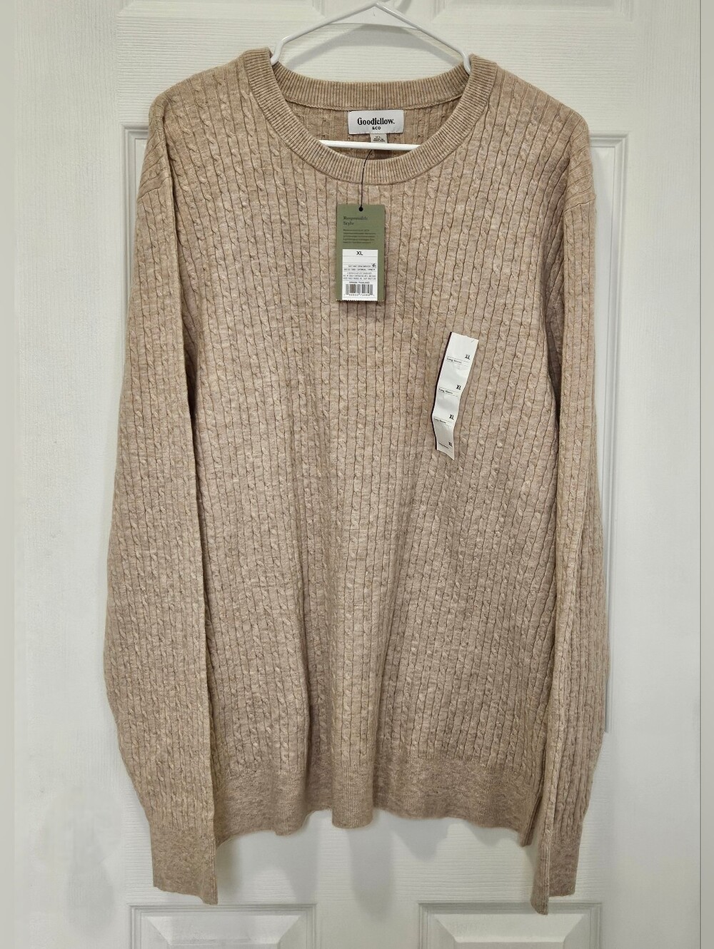 Goodfellow & Co Men's Crewneck Cable Knit Sweater - Tan Heather